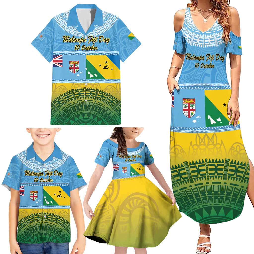 Personalised Malampa Fiji Day Family Matching Summer Maxi Dress and Hawaiian Shirt 10 October Fijian Tapa Flag Style LT14 - Polynesian Pride