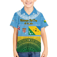 Personalised Malampa Fiji Day Family Matching Summer Maxi Dress and Hawaiian Shirt 10 October Fijian Tapa Flag Style LT14 Son's Shirt Blue - Polynesian Pride