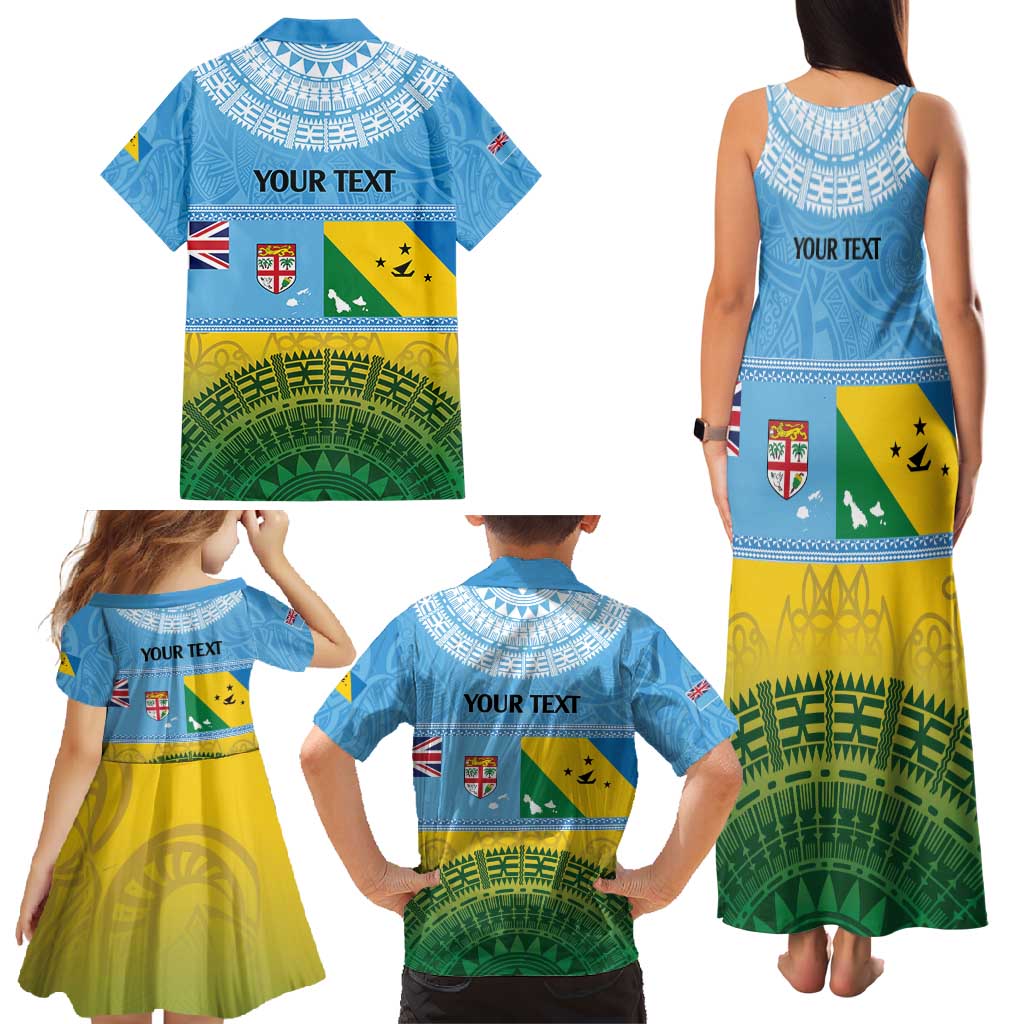 Personalised Malampa Fiji Day Family Matching Tank Maxi Dress and Hawaiian Shirt 10 October Fijian Tapa Flag Style LT14 - Polynesian Pride