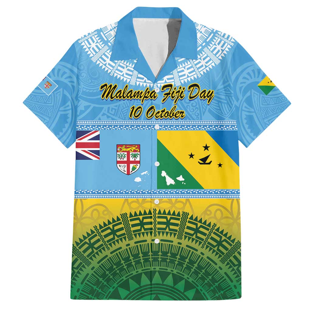 Personalised Malampa Fiji Day Family Matching Tank Maxi Dress and Hawaiian Shirt 10 October Fijian Tapa Flag Style LT14 Dad's Shirt - Short Sleeve Blue - Polynesian Pride