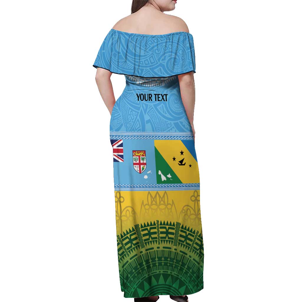 Personalised Malampa Fiji Day Off Shoulder Maxi Dress 10 October Fijian Tapa Flag Style