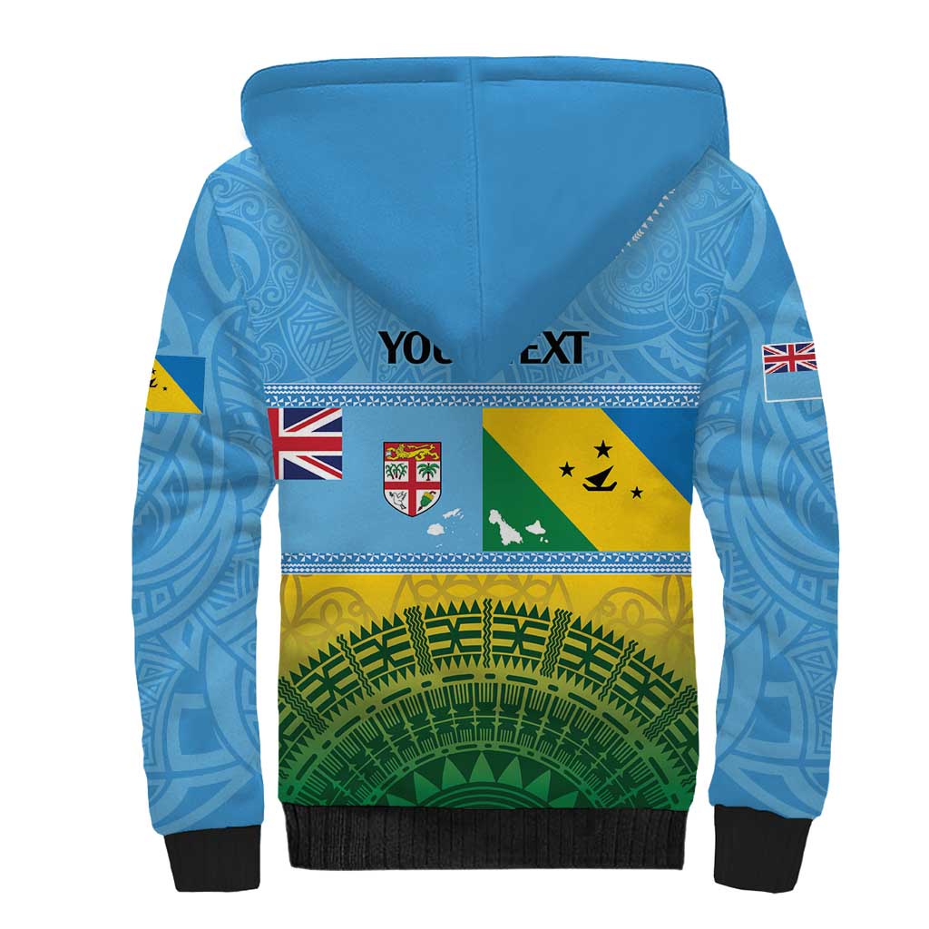 Personalised Malampa Fiji Day Sherpa Hoodie 10 October Fijian Tapa Flag Style LT14 - Polynesian Pride