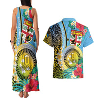 Vanuatu Malampa Fiji Day Couples Matching Tank Maxi Dress and Hawaiian Shirt Happy 10 October With Maps Tropical Flowers LT14 - Polynesian Pride