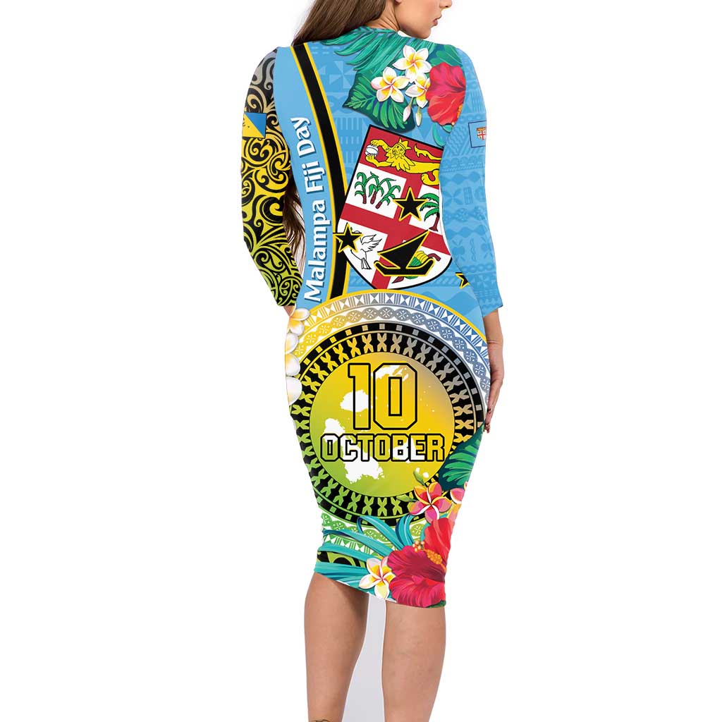Vanuatu Malampa Fiji Day Family Matching Long Sleeve Bodycon Dress and Hawaiian Shirt Happy 10 October With Maps Tropical Flowers LT14 - Polynesian Pride