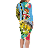Vanuatu Malampa Fiji Day Family Matching Long Sleeve Bodycon Dress and Hawaiian Shirt Happy 10 October With Maps Tropical Flowers LT14 - Polynesian Pride