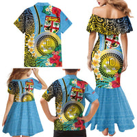 Vanuatu Malampa Fiji Day Family Matching Mermaid Dress and Hawaiian Shirt Happy 10 October With Maps Tropical Flowers LT14 - Polynesian Pride