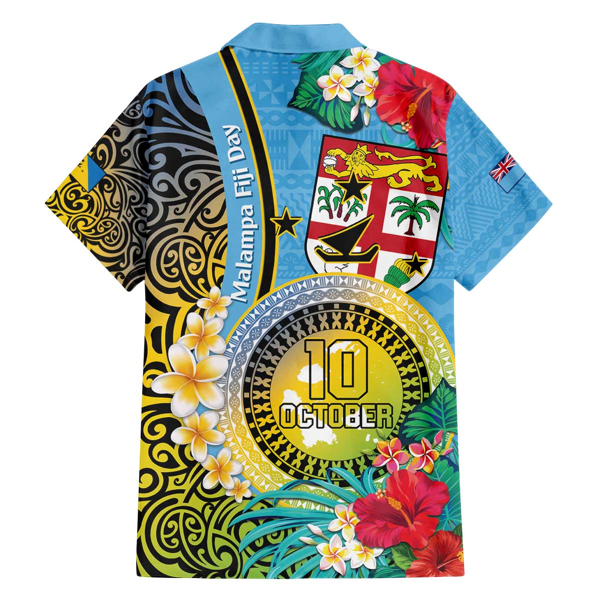 Vanuatu Malampa Fiji Day Family Matching Off Shoulder Short Dress and Hawaiian Shirt Happy 10 October With Maps Tropical Flowers LT14 - Polynesian Pride