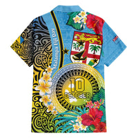 Vanuatu Malampa Fiji Day Family Matching Puletasi and Hawaiian Shirt Happy 10 October With Maps Tropical Flowers LT14 - Polynesian Pride