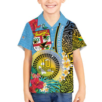 Vanuatu Malampa Fiji Day Family Matching Puletasi and Hawaiian Shirt Happy 10 October With Maps Tropical Flowers LT14 Son's Shirt Blue - Polynesian Pride