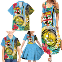 Vanuatu Malampa Fiji Day Family Matching Summer Maxi Dress and Hawaiian Shirt Happy 10 October With Maps Tropical Flowers LT14 - Polynesian Pride