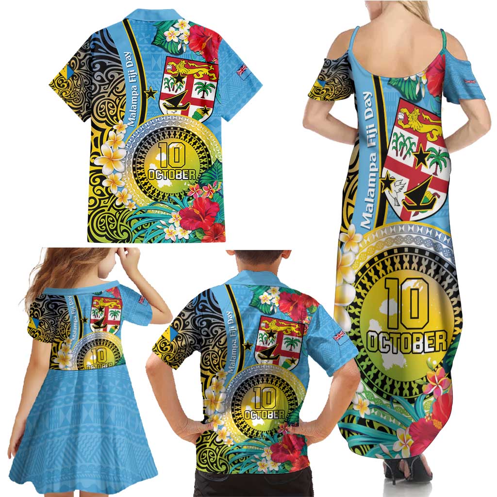 Vanuatu Malampa Fiji Day Family Matching Summer Maxi Dress and Hawaiian Shirt Happy 10 October With Maps Tropical Flowers LT14 - Polynesian Pride