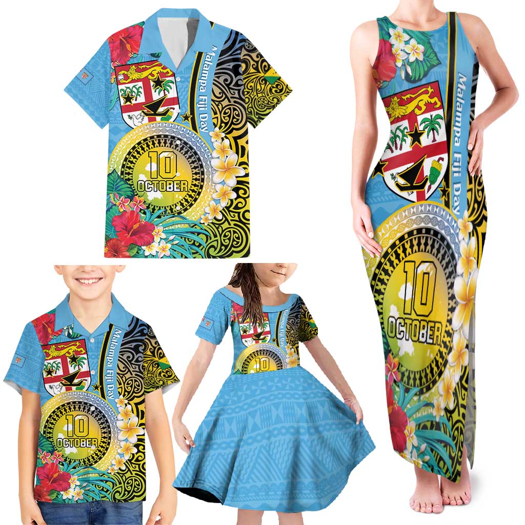 Vanuatu Malampa Fiji Day Family Matching Tank Maxi Dress and Hawaiian Shirt Happy 10 October With Maps Tropical Flowers LT14 - Polynesian Pride