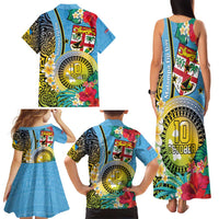 Vanuatu Malampa Fiji Day Family Matching Tank Maxi Dress and Hawaiian Shirt Happy 10 October With Maps Tropical Flowers LT14 - Polynesian Pride