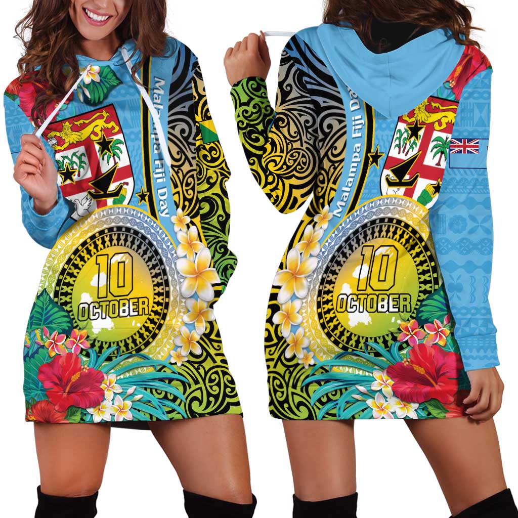 Vanuatu Malampa Fiji Day Hoodie Dress Happy 10 October With Maps Tropical Flowers LT14 - Polynesian Pride