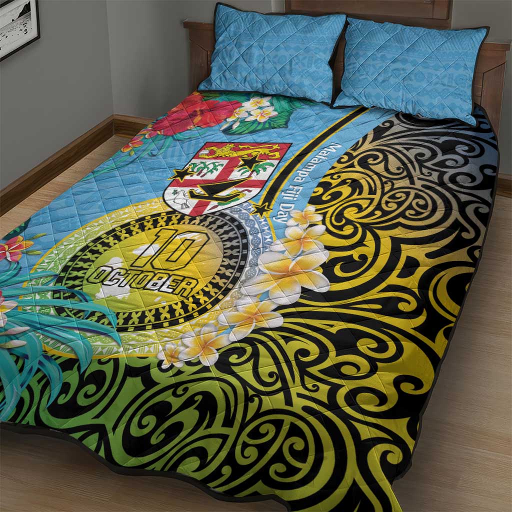 Vanuatu Malampa Fiji Day Quilt Bed Set Happy 10 October With Maps Tropical Flowers