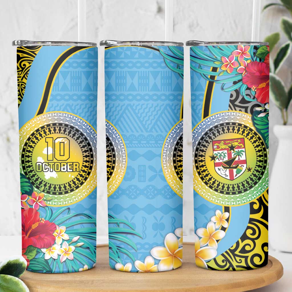 Vanuatu Malampa Fiji Day Skinny Tumbler Happy 10 October With Maps Tropical Flowers LT14 - Polynesian Pride