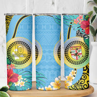 Vanuatu Malampa Fiji Day Skinny Tumbler Happy 10 October With Maps Tropical Flowers LT14 - Polynesian Pride