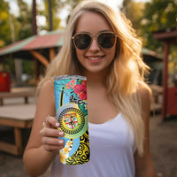 Vanuatu Malampa Fiji Day Skinny Tumbler Happy 10 October With Maps Tropical Flowers LT14 - Polynesian Pride