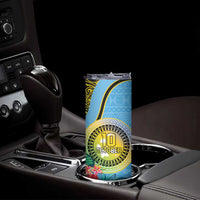 Vanuatu Malampa Fiji Day Skinny Tumbler Happy 10 October With Maps Tropical Flowers LT14 - Polynesian Pride