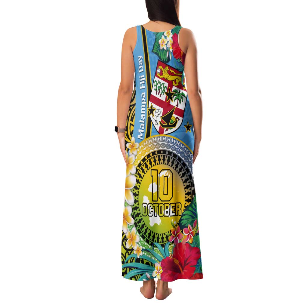 Vanuatu Malampa Fiji Day Tank Maxi Dress Happy 10 October With Maps Tropical Flowers LT14 - Polynesian Pride