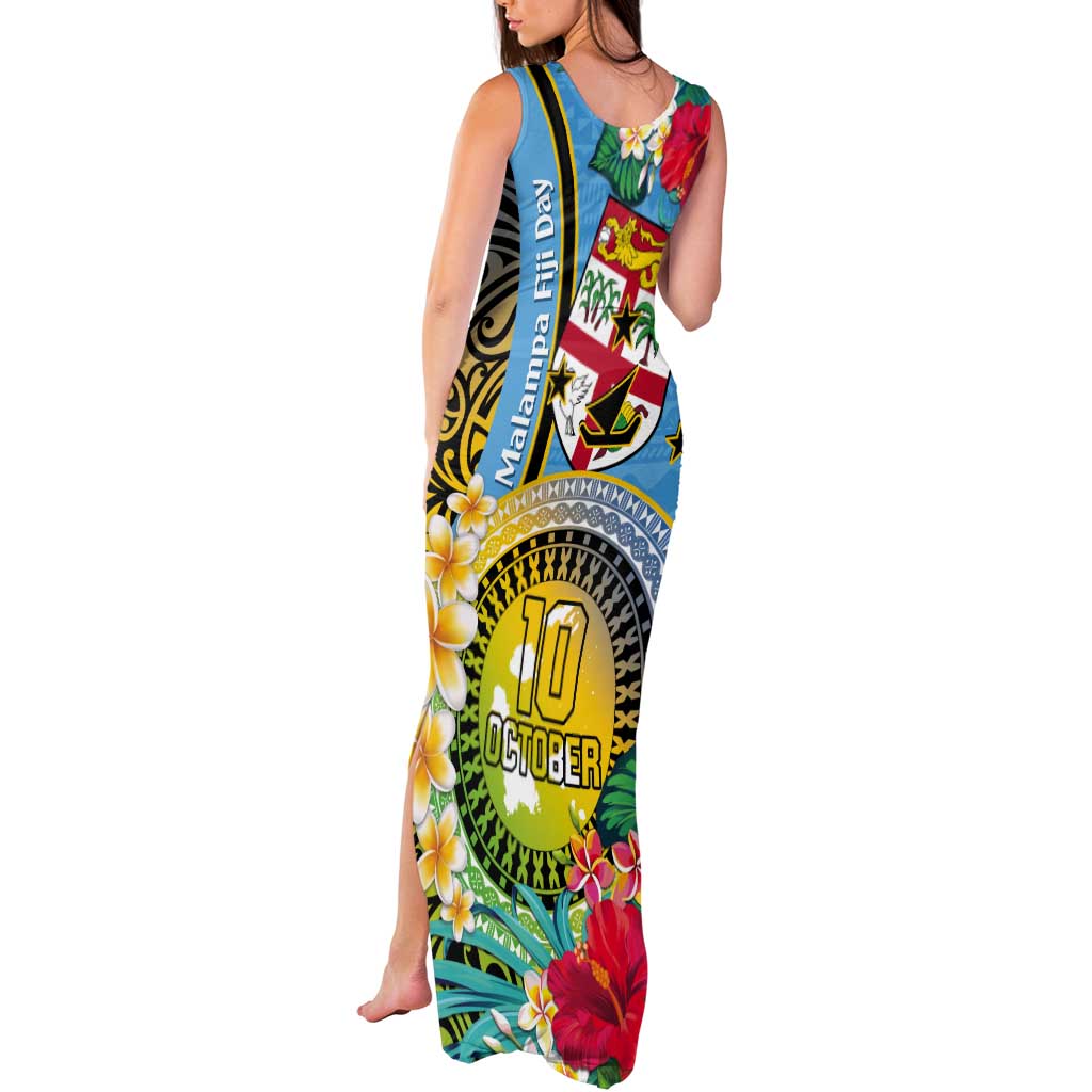 Vanuatu Malampa Fiji Day Tank Maxi Dress Happy 10 October With Maps Tropical Flowers LT14 - Polynesian Pride
