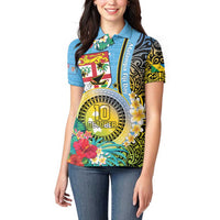 Vanuatu Malampa Fiji Day Women Polo Shirt Happy 10 October With Maps Tropical Flowers LT14 - Polynesian Pride
