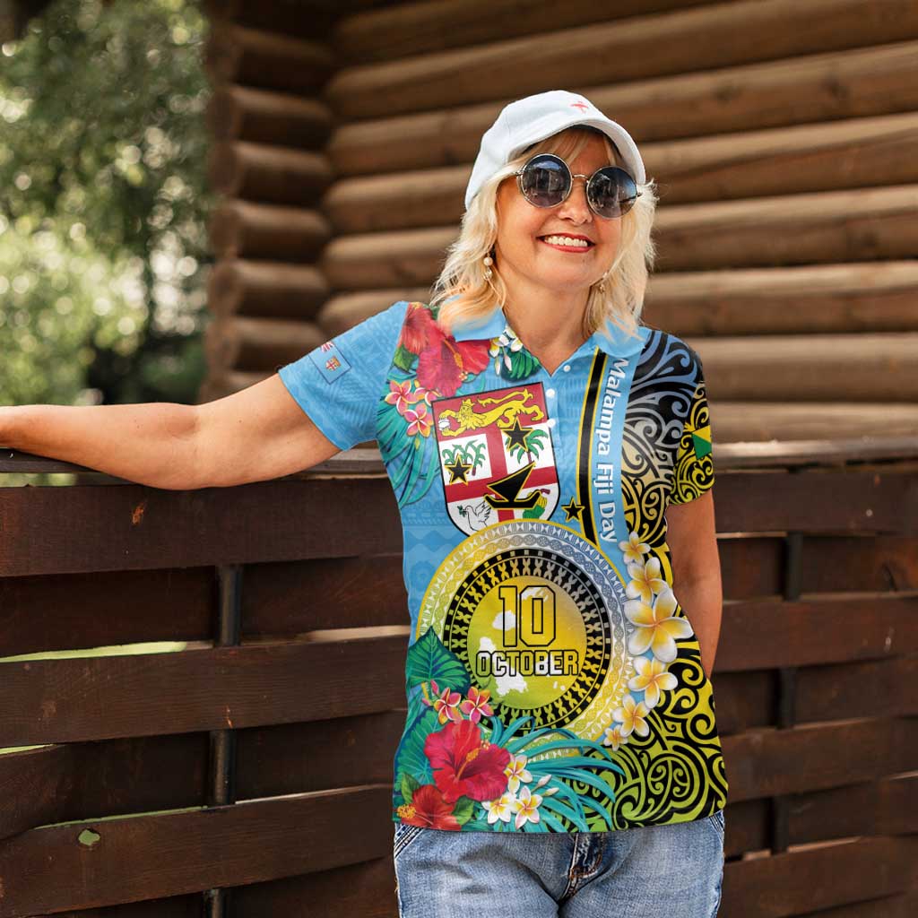 Vanuatu Malampa Fiji Day Women Polo Shirt Happy 10 October With Maps Tropical Flowers LT14 - Polynesian Pride