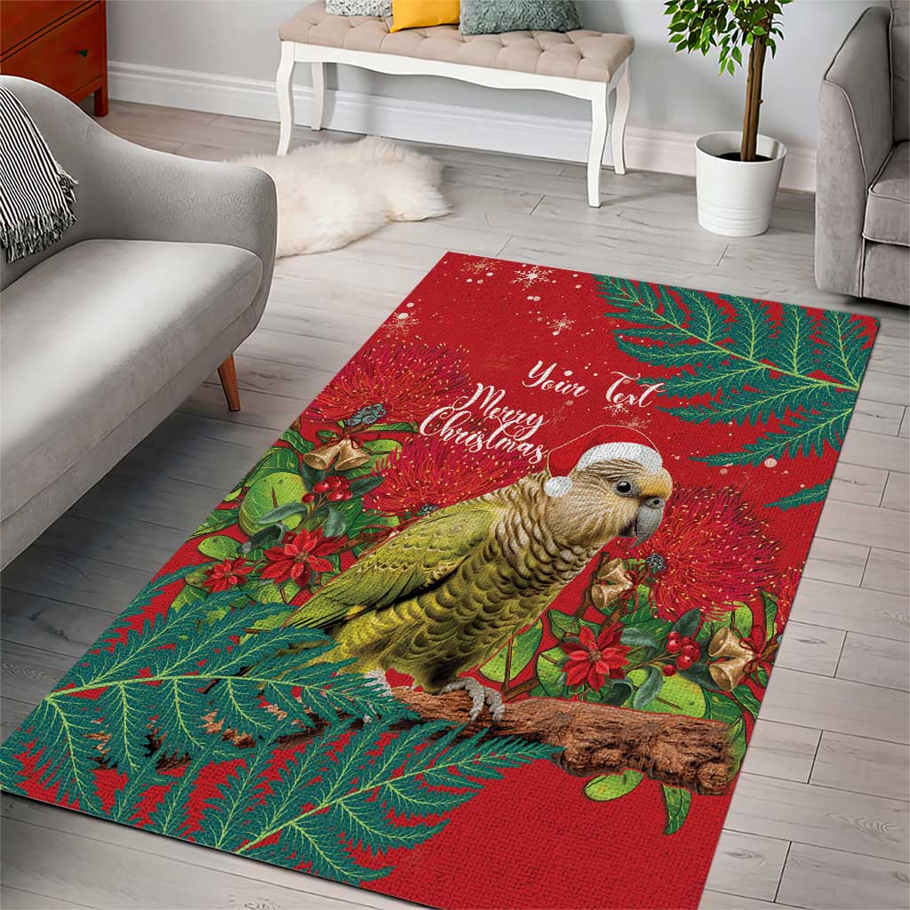 Personalised New Zealand Kakapo Christmas Area Rug Meri Kirihimete Silver Fern Mix Pohutukawa LT14 - Polynesian Pride