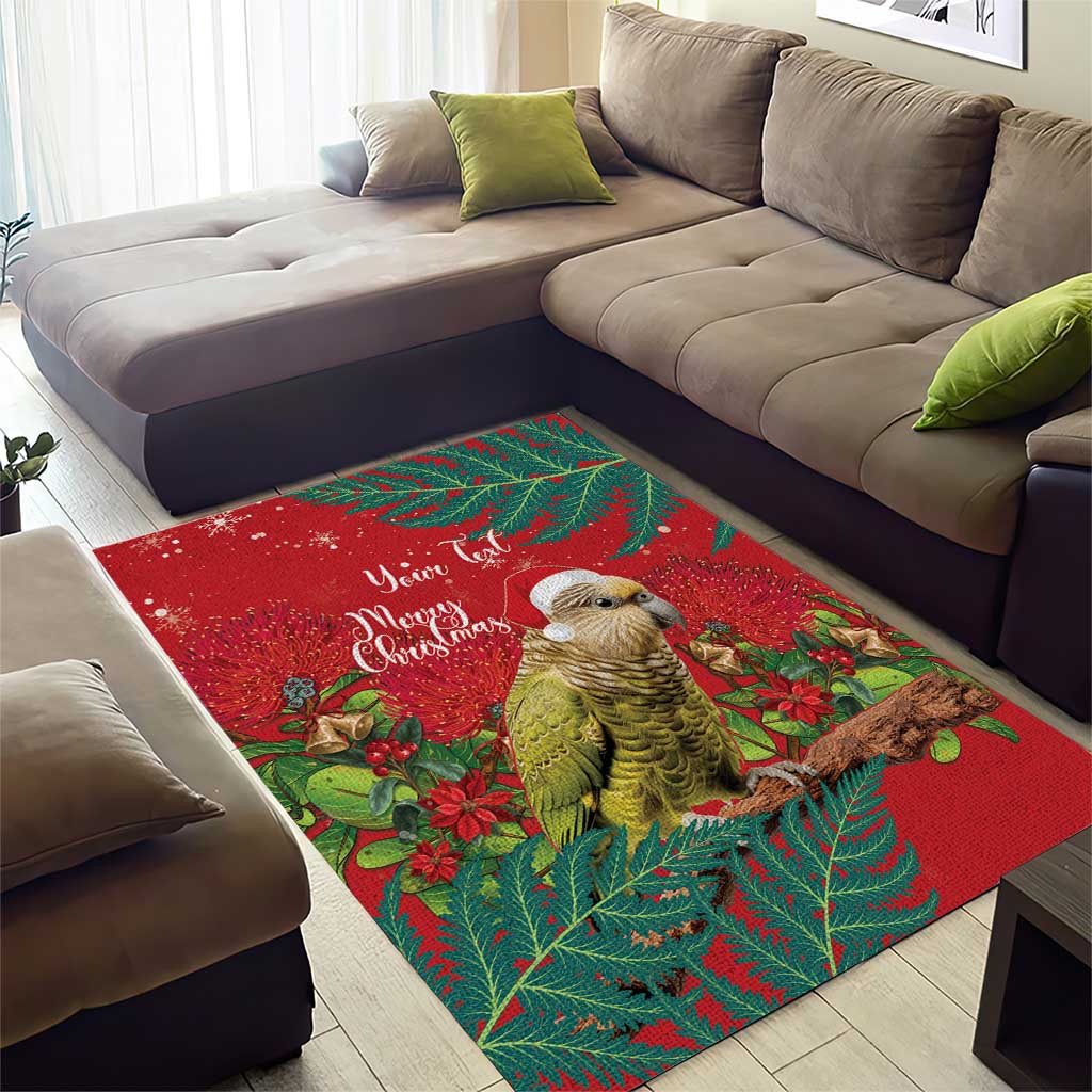 Personalised New Zealand Kakapo Christmas Area Rug Meri Kirihimete Silver Fern Mix Pohutukawa LT14 - Polynesian Pride