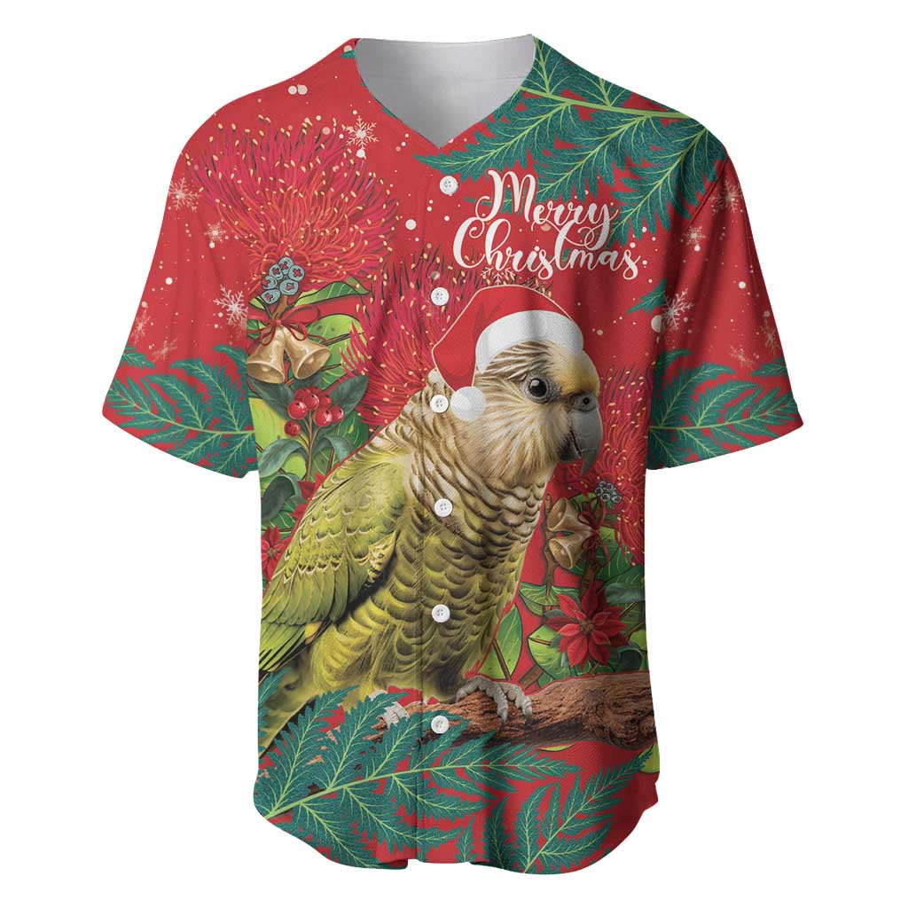 Personalised New Zealand Kakapo Christmas Baseball Jersey Meri Kirihimete Silver Fern Mix Pohutukawa LT14 Red - Polynesian Pride
