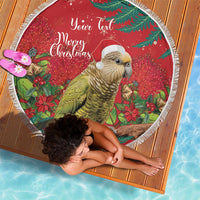 Personalised New Zealand Kakapo Christmas Beach Blanket Meri Kirihimete Silver Fern Mix Pohutukawa LT14 - Polynesian Pride