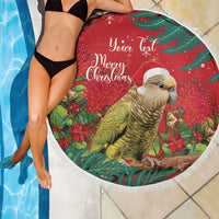 Personalised New Zealand Kakapo Christmas Beach Blanket Meri Kirihimete Silver Fern Mix Pohutukawa LT14 - Polynesian Pride