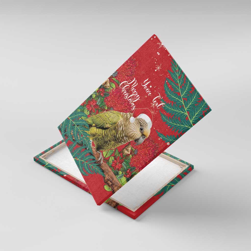 Personalised New Zealand Kakapo Christmas Canvas Wall Art Meri Kirihimete Silver Fern Mix Pohutukawa LT14 With Frame Red - Polynesian Pride