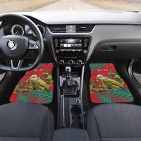 Personalised New Zealand Kakapo Christmas Car Mats Meri Kirihimete Silver Fern Mix Pohutukawa LT14 Set 2pcs - Front Red - Polynesian Pride