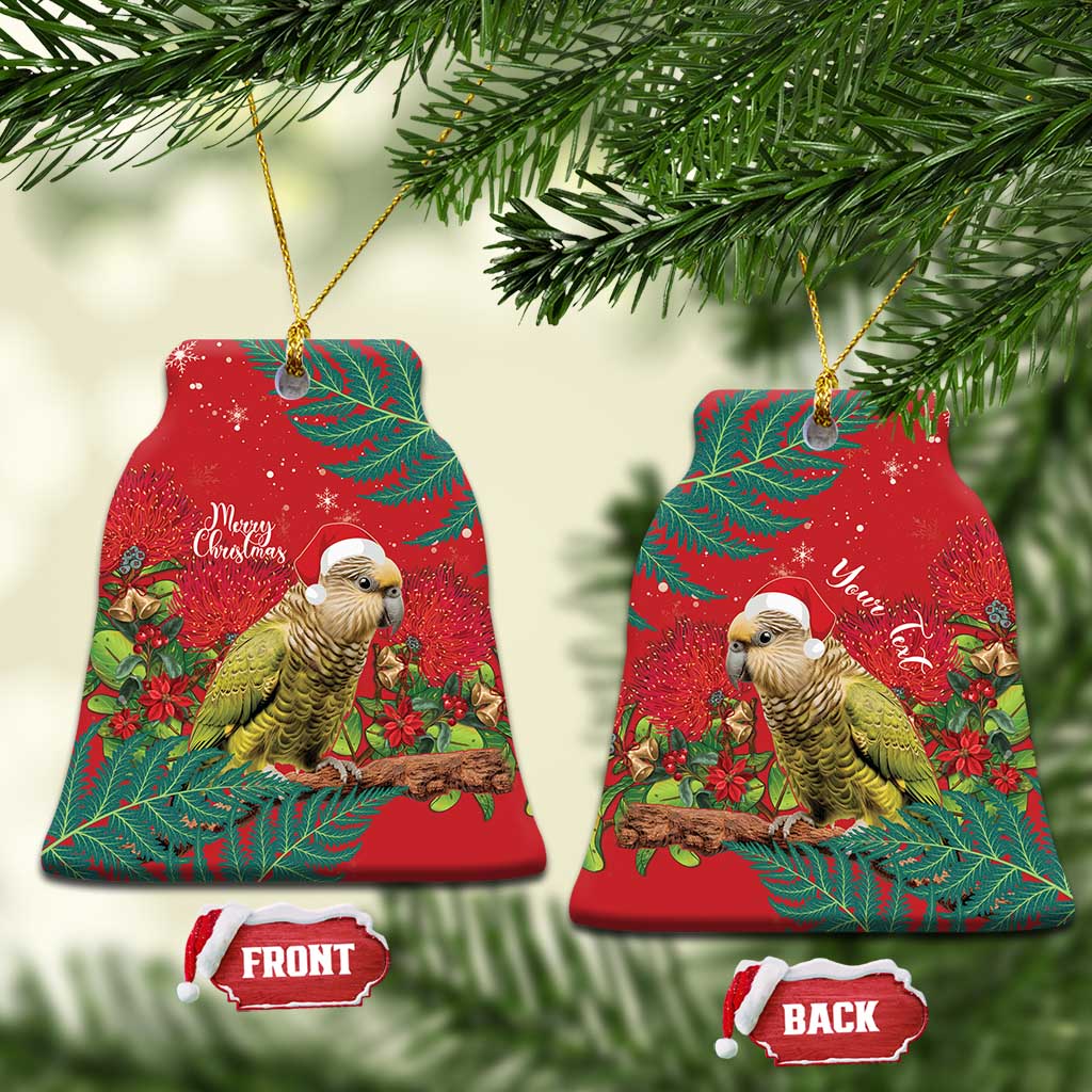 Personalised New Zealand Kakapo Christmas Ceramic Ornament Meri Kirihimete Silver Fern Mix Pohutukawa LT14 Bell Flake Red - Polynesian Pride