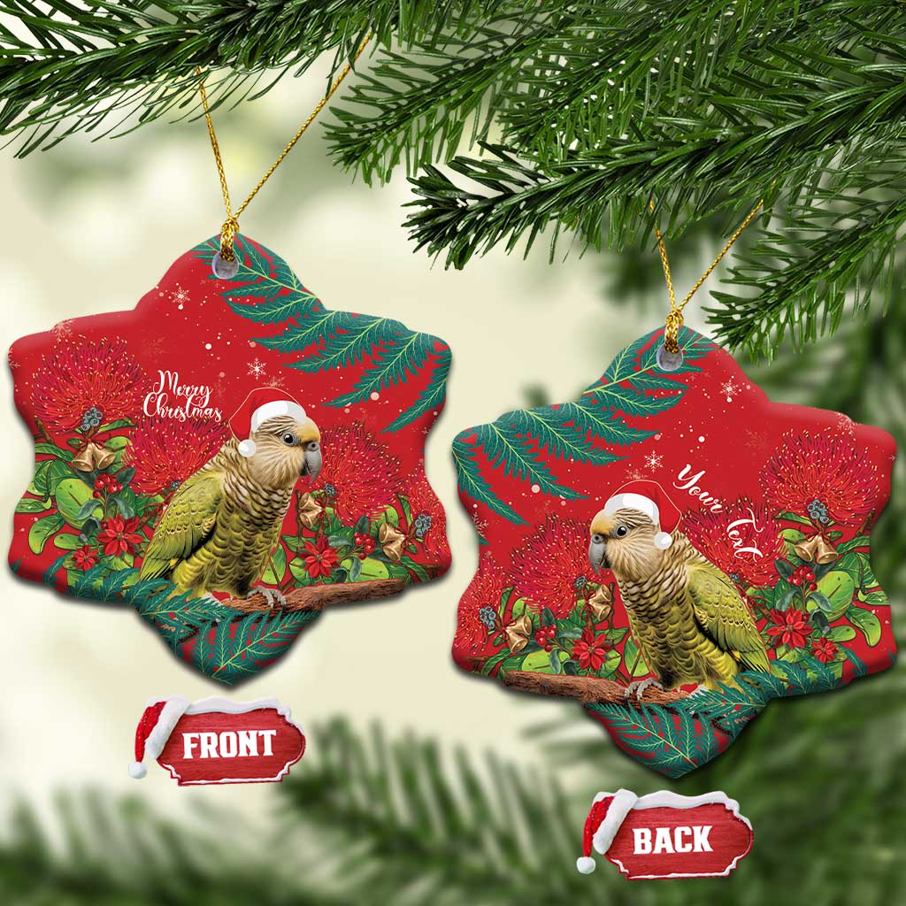Personalised New Zealand Kakapo Christmas Ceramic Ornament Meri Kirihimete Silver Fern Mix Pohutukawa LT14 Snow Flake Red - Polynesian Pride
