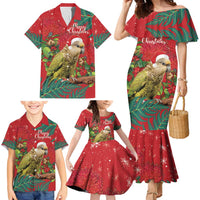Personalised New Zealand Kakapo Christmas Family Matching Mermaid Dress and Hawaiian Shirt Meri Kirihimete Silver Fern Mix Pohutukawa LT14 - Polynesian Pride