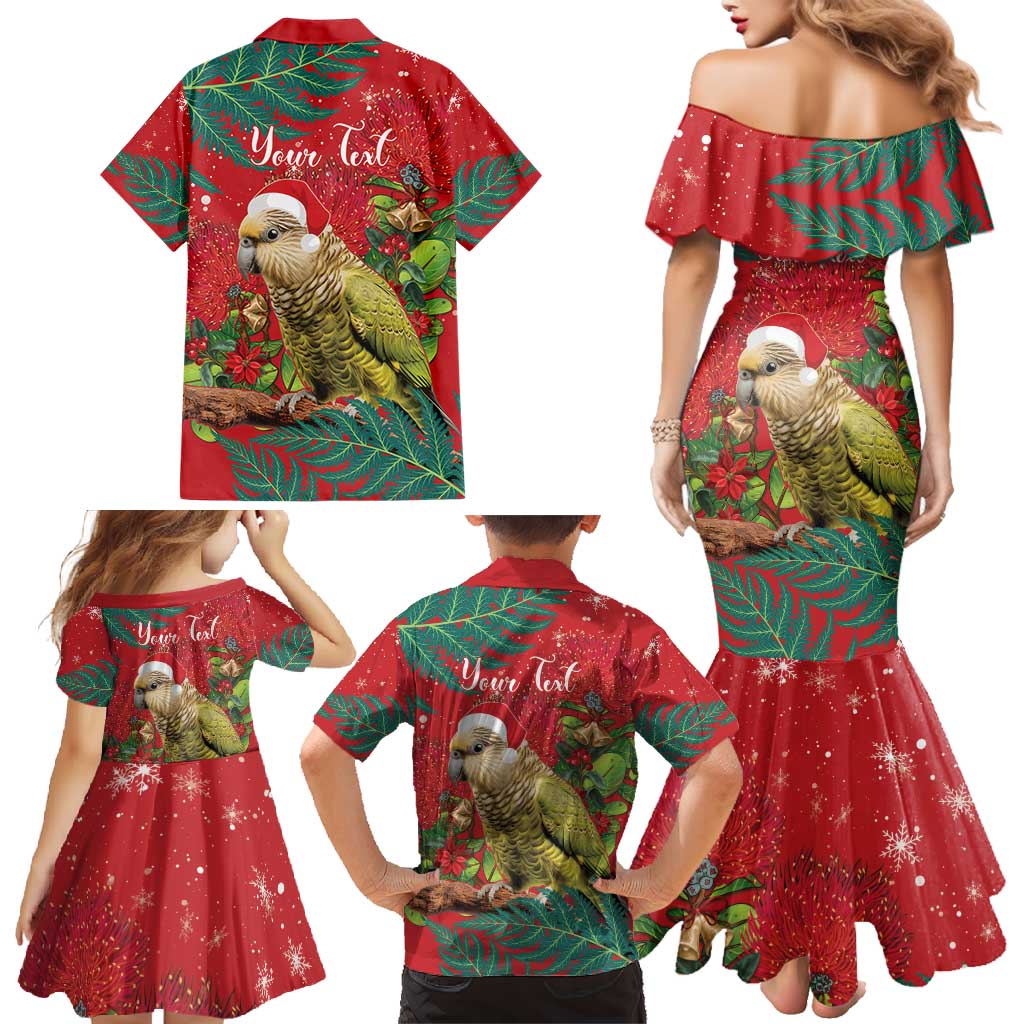 Personalised New Zealand Kakapo Christmas Family Matching Mermaid Dress and Hawaiian Shirt Meri Kirihimete Silver Fern Mix Pohutukawa LT14 - Polynesian Pride