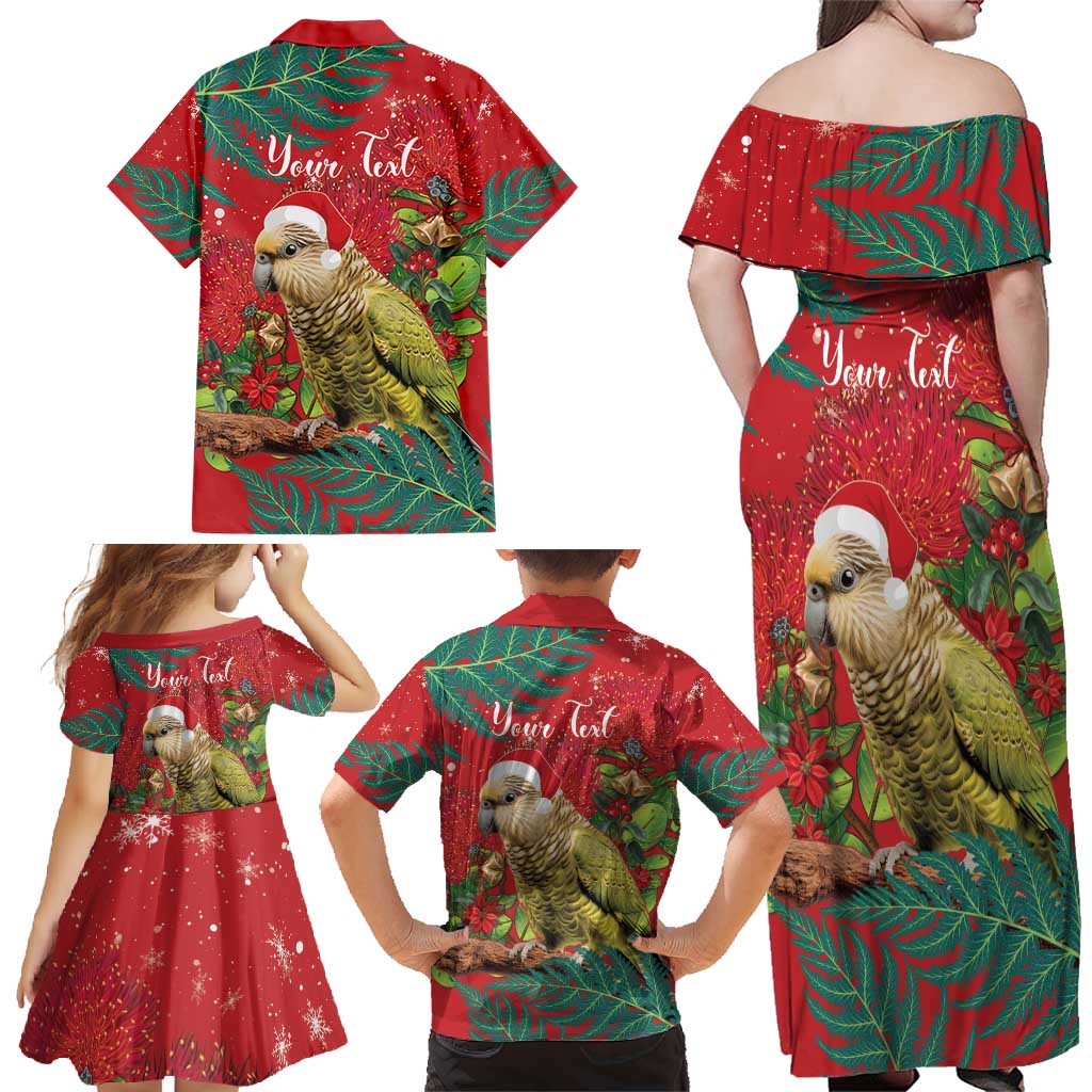 Personalised New Zealand Kakapo Christmas Family Matching Off Shoulder Maxi Dress and Hawaiian Shirt Meri Kirihimete Silver Fern Mix Pohutukawa LT14 - Polynesian Pride