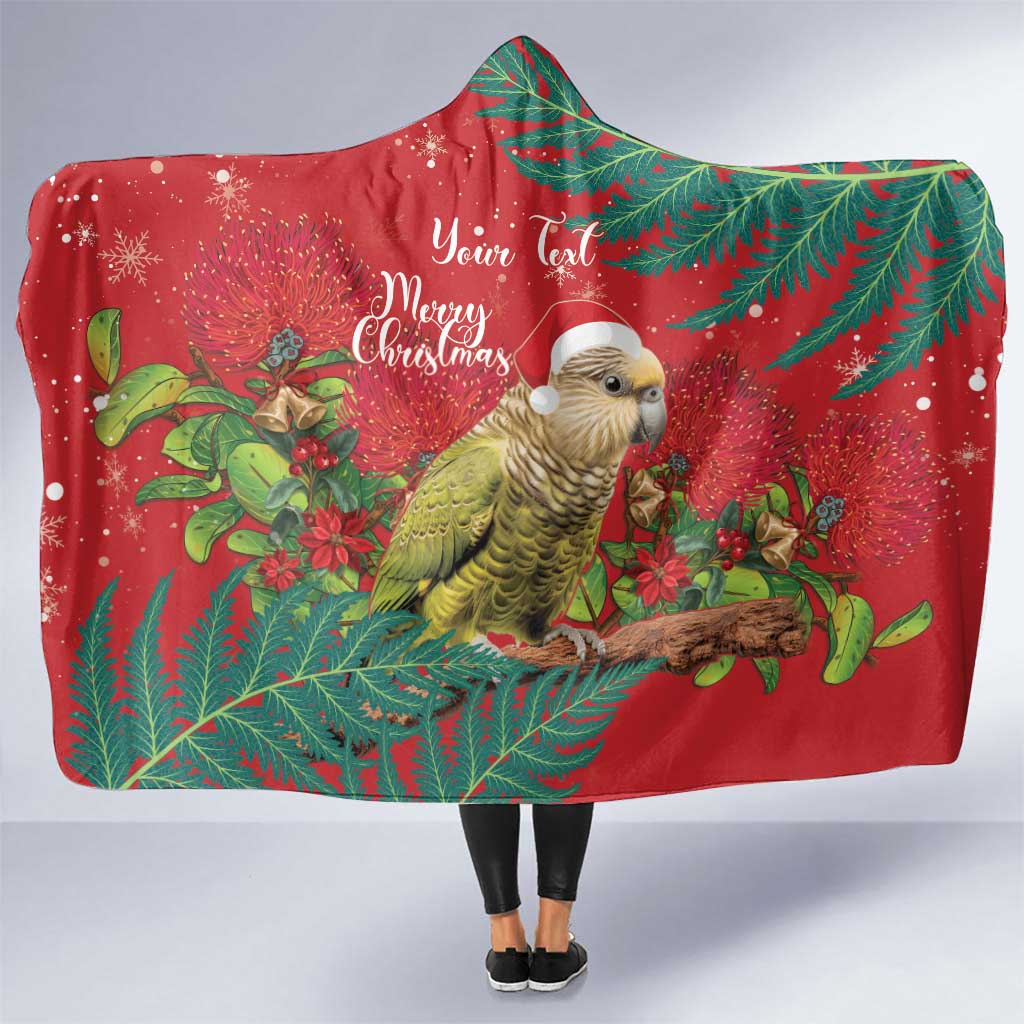 Personalised New Zealand Kakapo Christmas Hooded Blanket Meri Kirihimete Silver Fern Mix Pohutukawa LT14 One Size Red - Polynesian Pride