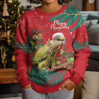 Personalised New Zealand Kakapo Christmas Kid Ugly Christmas Sweater Meri Kirihimete Silver Fern Mix Pohutukawa LT14 - Polynesian Pride
