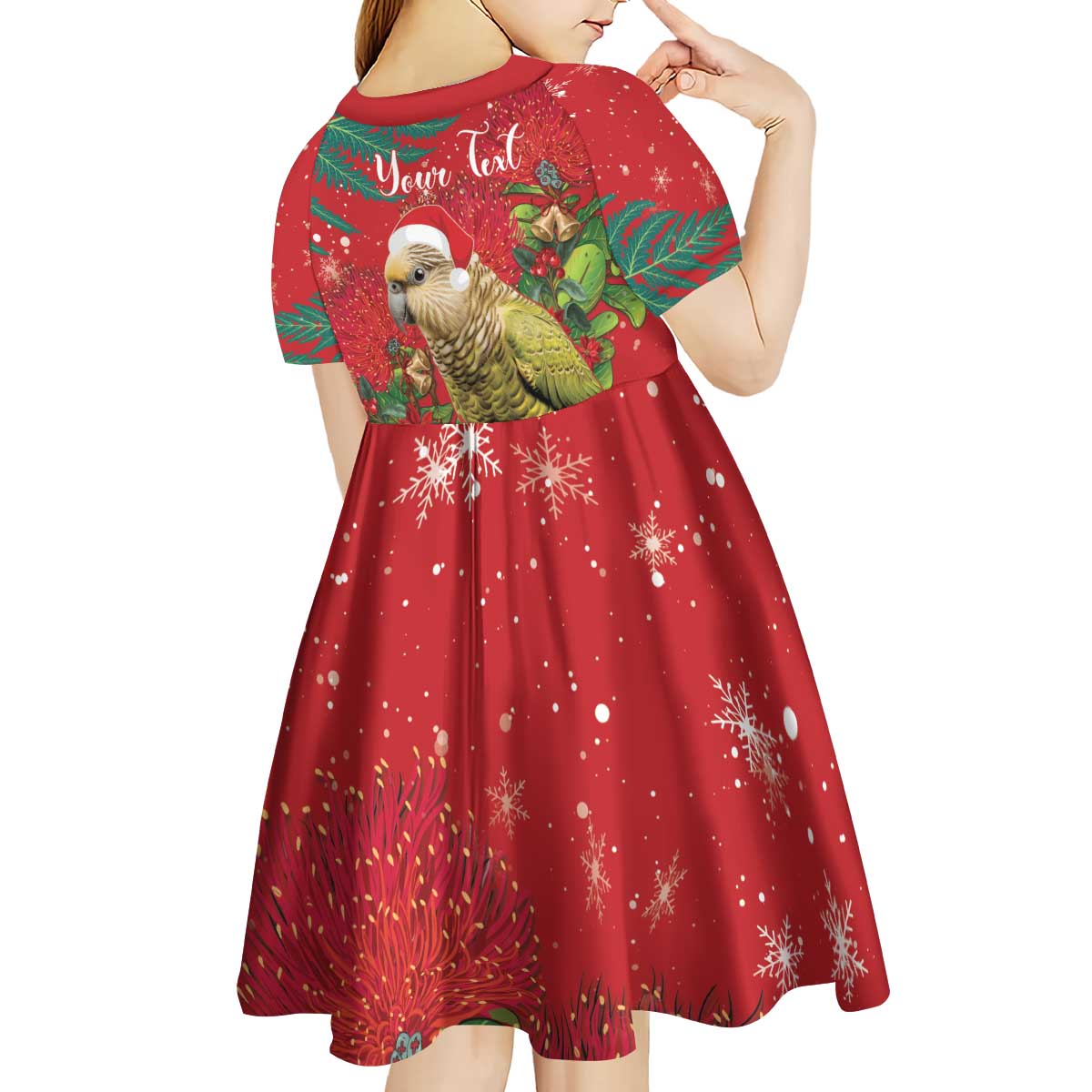 Personalised New Zealand Kakapo Christmas Kid Short Sleeve Dress Meri Kirihimete Silver Fern Mix Pohutukawa LT14 - Polynesian Pride
