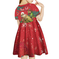 Personalised New Zealand Kakapo Christmas Kid Short Sleeve Dress Meri Kirihimete Silver Fern Mix Pohutukawa LT14 - Polynesian Pride