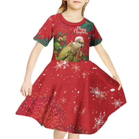 Personalised New Zealand Kakapo Christmas Kid Short Sleeve Dress Meri Kirihimete Silver Fern Mix Pohutukawa LT14 - Polynesian Pride