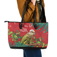 Personalised New Zealand Kakapo Christmas Leather Tote Bag Meri Kirihimete Silver Fern Mix Pohutukawa LT14 - Polynesian Pride