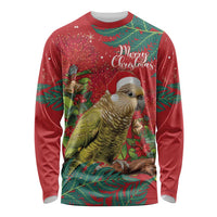 Personalised New Zealand Kakapo Christmas Long Sleeve Shirt Meri Kirihimete Silver Fern Mix Pohutukawa LT14 Unisex Red - Polynesian Pride