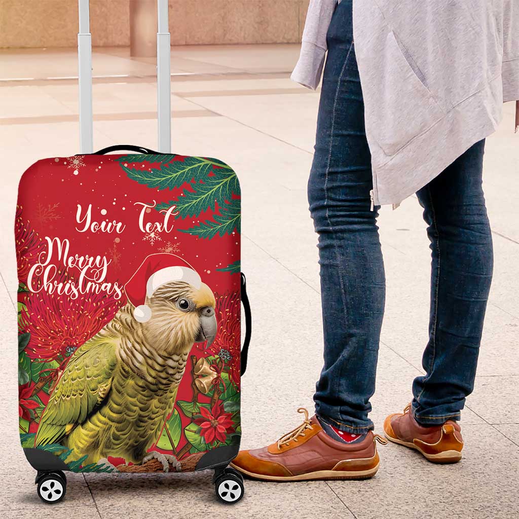 Personalised New Zealand Kakapo Christmas Luggage Cover Meri Kirihimete Silver Fern Mix Pohutukawa LT14 Red - Polynesian Pride