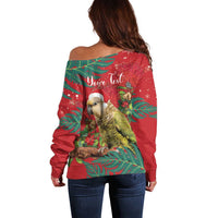 Personalised New Zealand Kakapo Christmas Off Shoulder Sweater Meri Kirihimete Silver Fern Mix Pohutukawa LT14 - Polynesian Pride