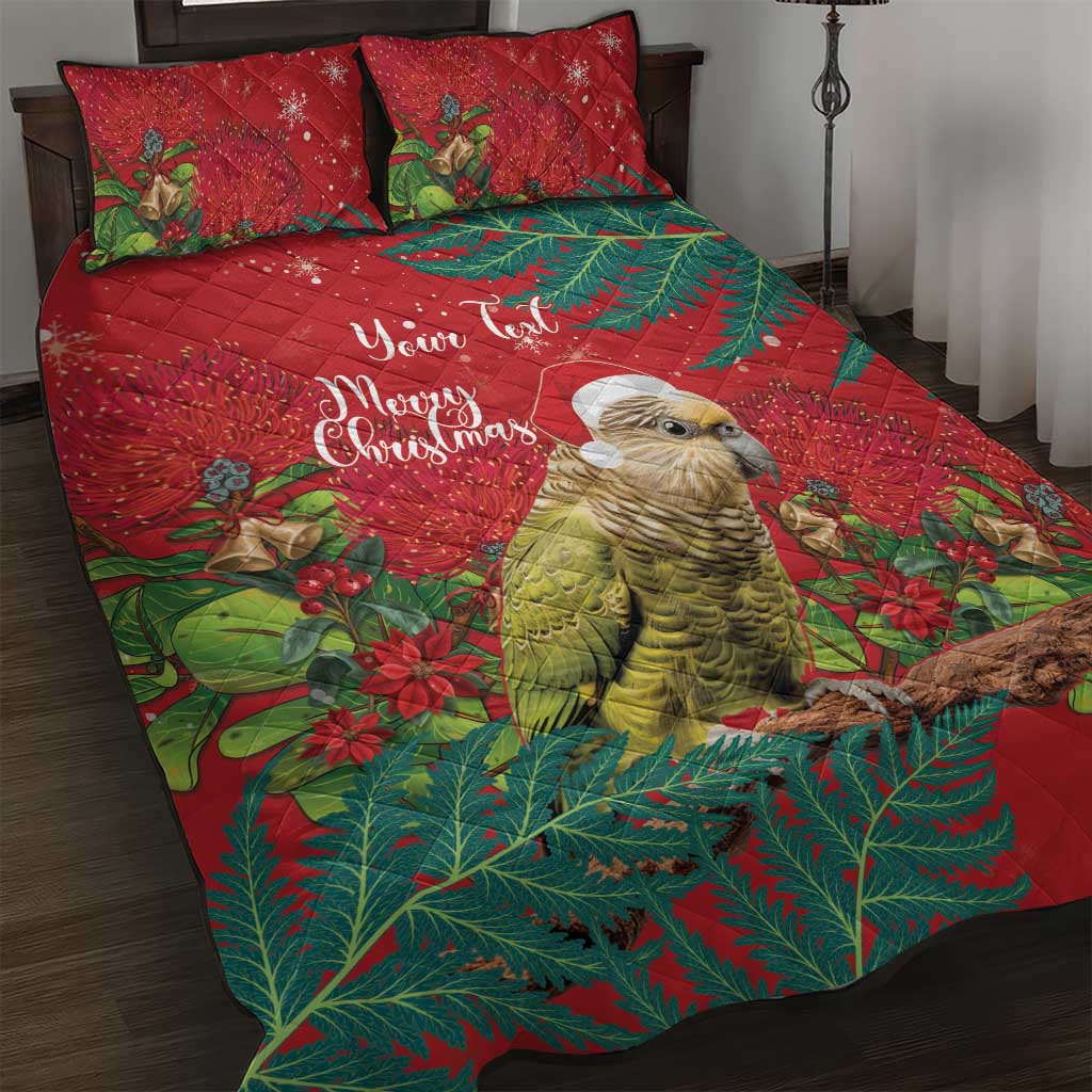 Personalised New Zealand Kakapo Christmas Quilt Bed Set Meri Kirihimete Silver Fern Mix Pohutukawa LT14 Red - Polynesian Pride