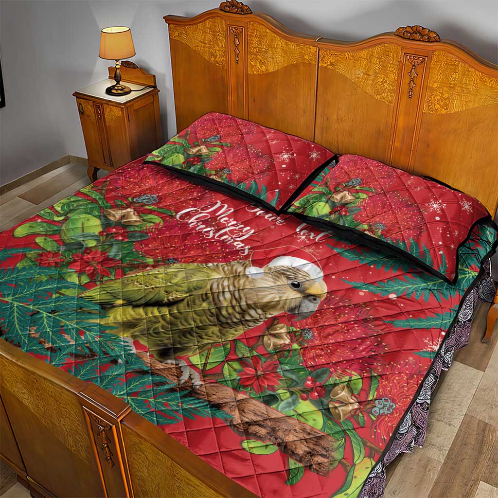 Personalised New Zealand Kakapo Christmas Quilt Bed Set Meri Kirihimete Silver Fern Mix Pohutukawa LT14 - Polynesian Pride
